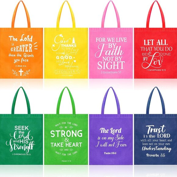 Accessories - Religious Reusable Tote Bags Set 8 Bright Colors Bible Verses Gift